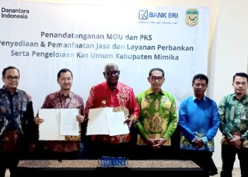 Teken MoU, Pemkab Mimika dan BRI Kerjasama Penyediaan Jasa dan Layanan Perbankan