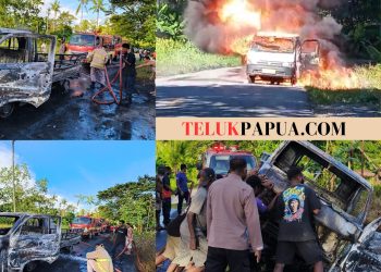 Mobil Pick Up Bermuatan 17 Jerigen BBM Hangus Terbakar di Kampung Hiripau, Sopir Mengalami Luka Bakar