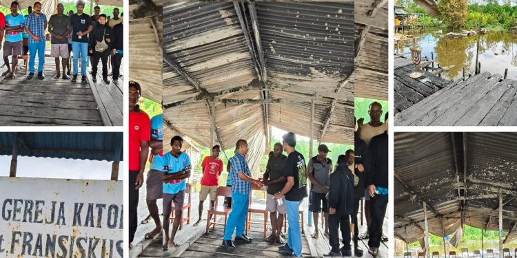Kunjungi  Lokasi Gereja Pasca Kebakaran, Pemuda Muslim Mimika Siap Ikut Membantu Pembangunan Gereja Katolik St. Fransiskus Pomako