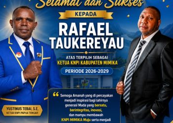 DPD KNPI Papua Tengah Ucapkan Selamat Atas Terpilihnya Rafael Taukereyau Sebagai Ketua KNPI Mimika Periode 2026–2029